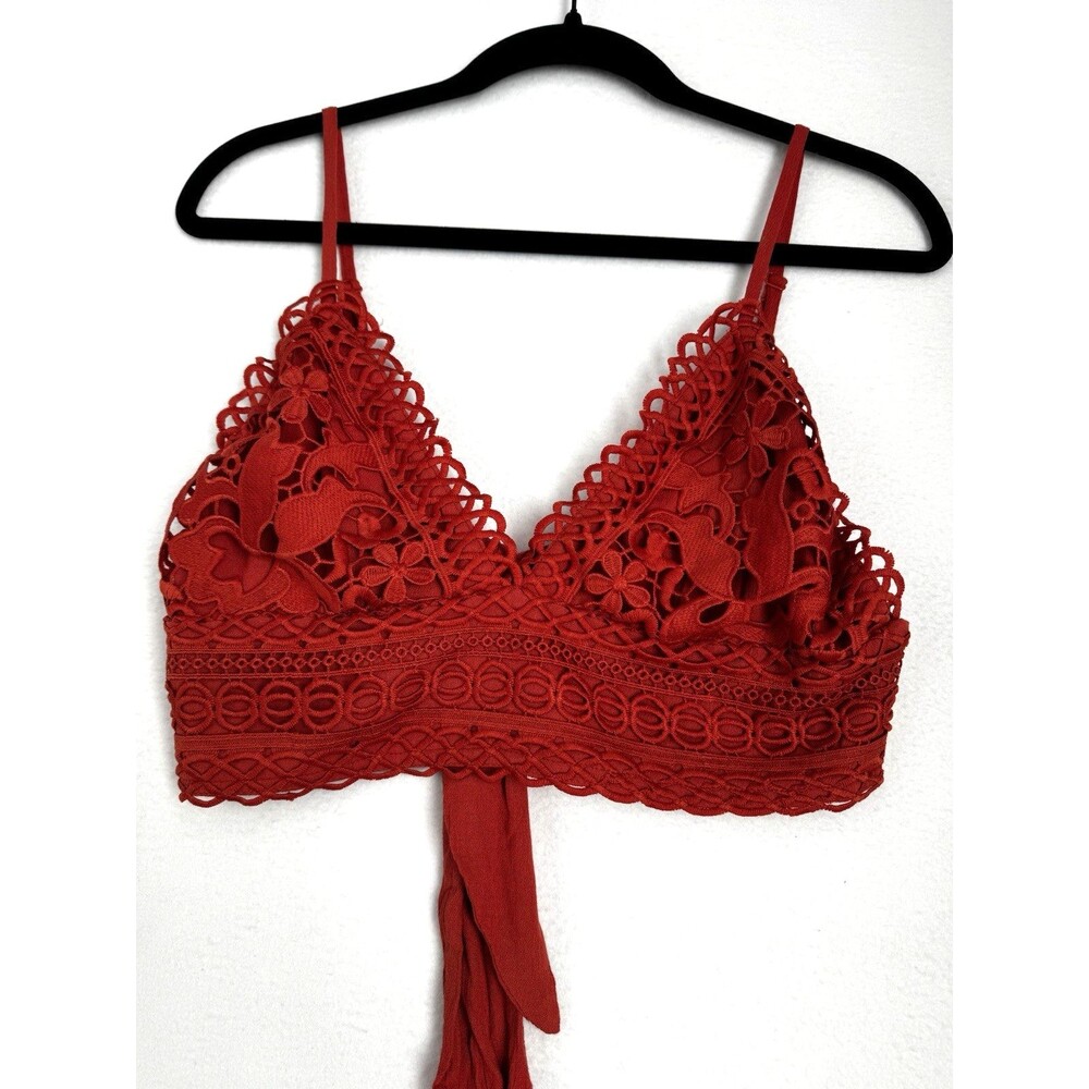 Era Vanity Lace Bralette L Floral Crochet Tie Back Burnt Orange Boho Festival